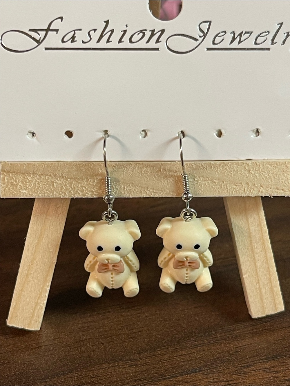 Cute Cream Bear Dangle Earrings